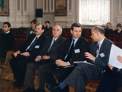 During the plenary session. Dr. P. Bogatenkov (Moldova), Prof. G. Secrieru (Moldova), Prof. A. Novikov (Ukraine), Prof. M. Mahaniuk (Belarus)